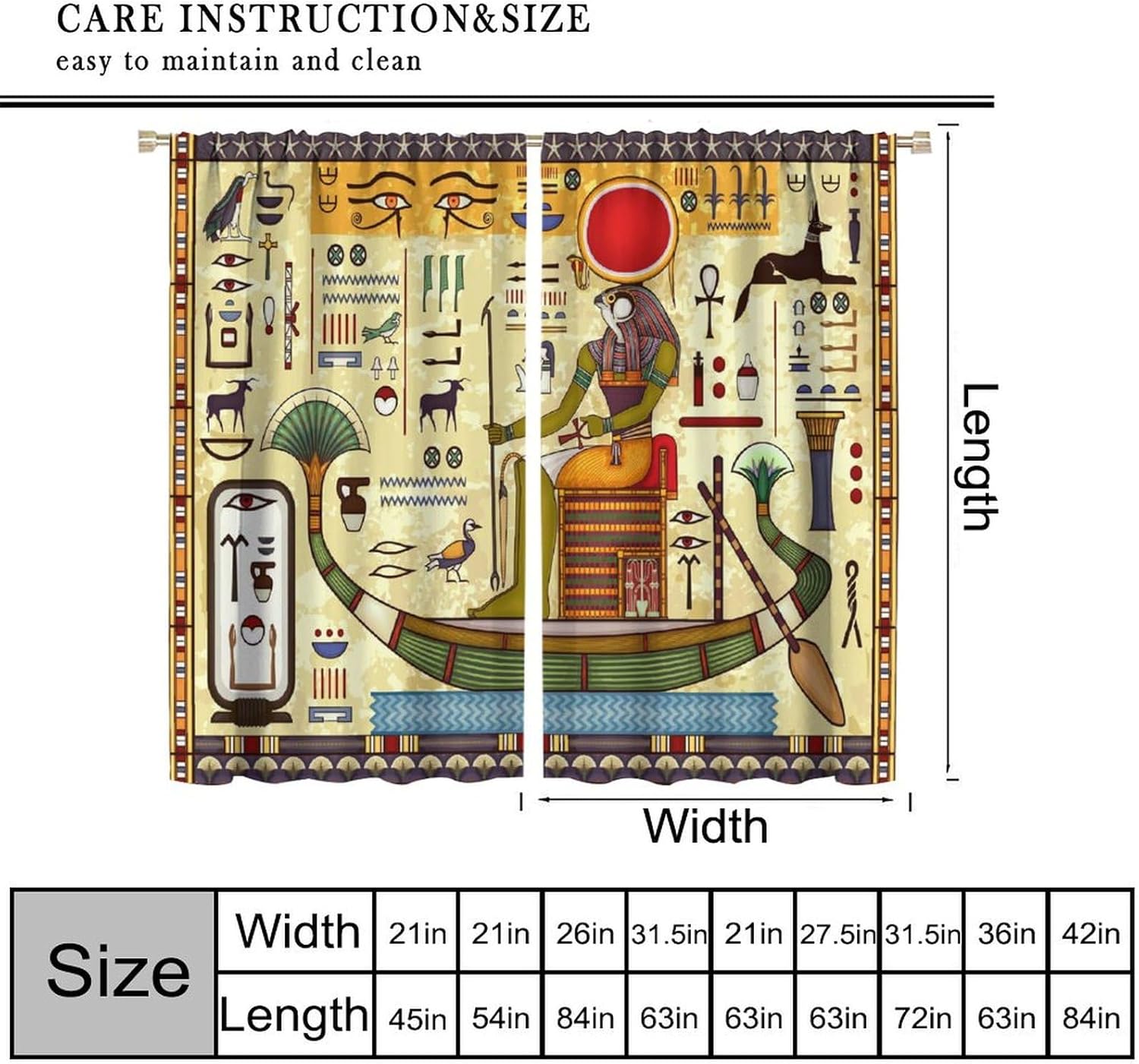 Egyptian Pharaonic Curtains Blackout Curtains for Bedroom,Ancient Egypt Sun Pharaoh River Boat Anubis Bull Eye Window Drapes Print for Kids Boys Girls Teenager's Living Room Bathroom 42x45in