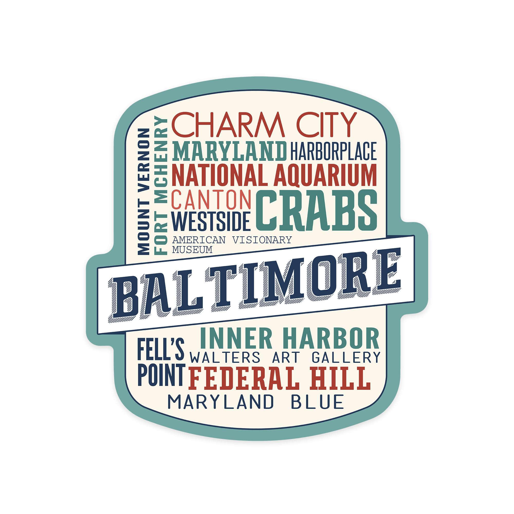 Die Cut Sticker Baltimore, Maryland, City Typography, Vinyl Sticker, (Waterproof Decal for Cars, Water Bottles, Laptops, Coolers), Large