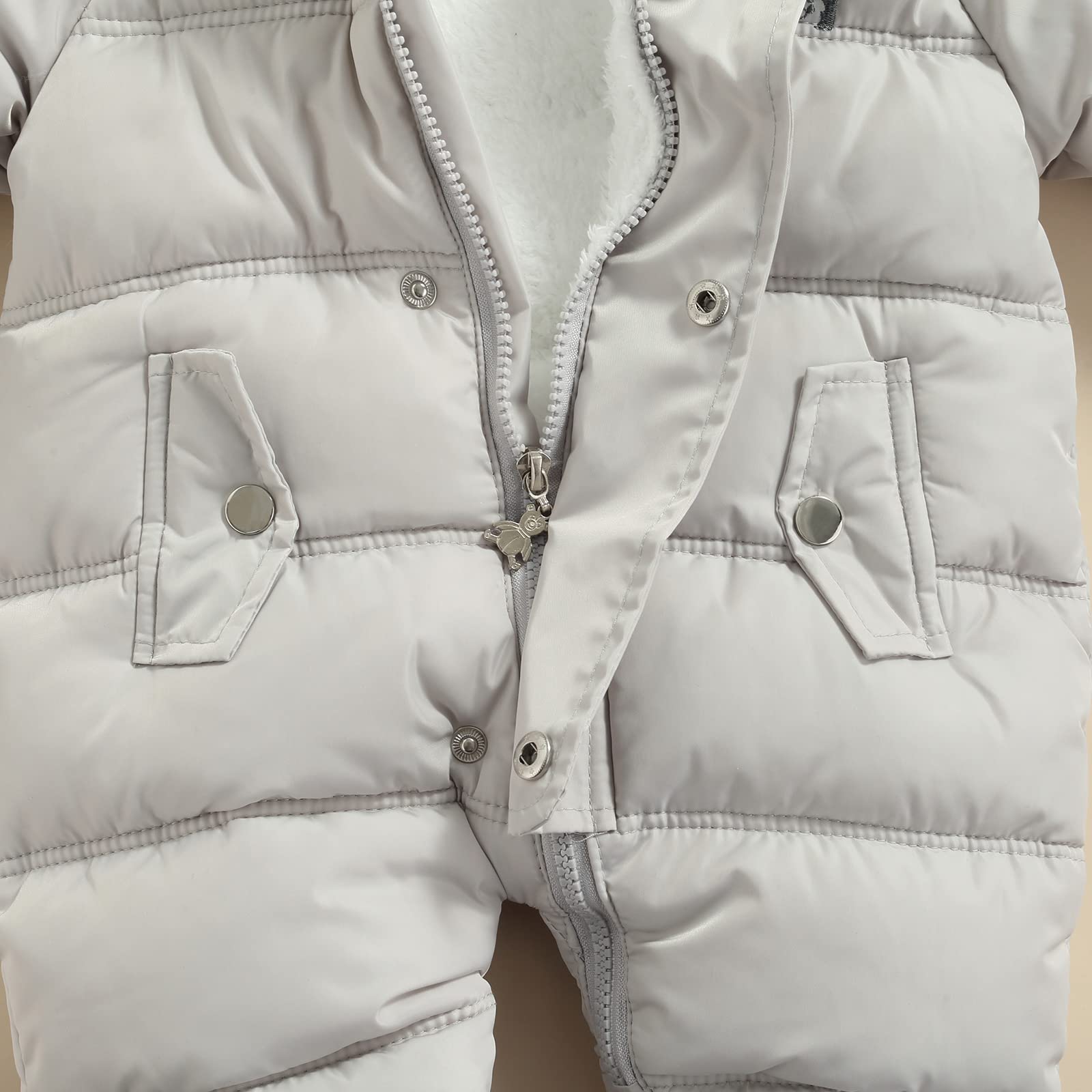 Combinaison de Neige Polaire Bébé Barboteuse à Capuche Hiver Grenouillère Pyjama Zippé Épais Salopette Vêtement une pièce Chaud pour Garçon Fille