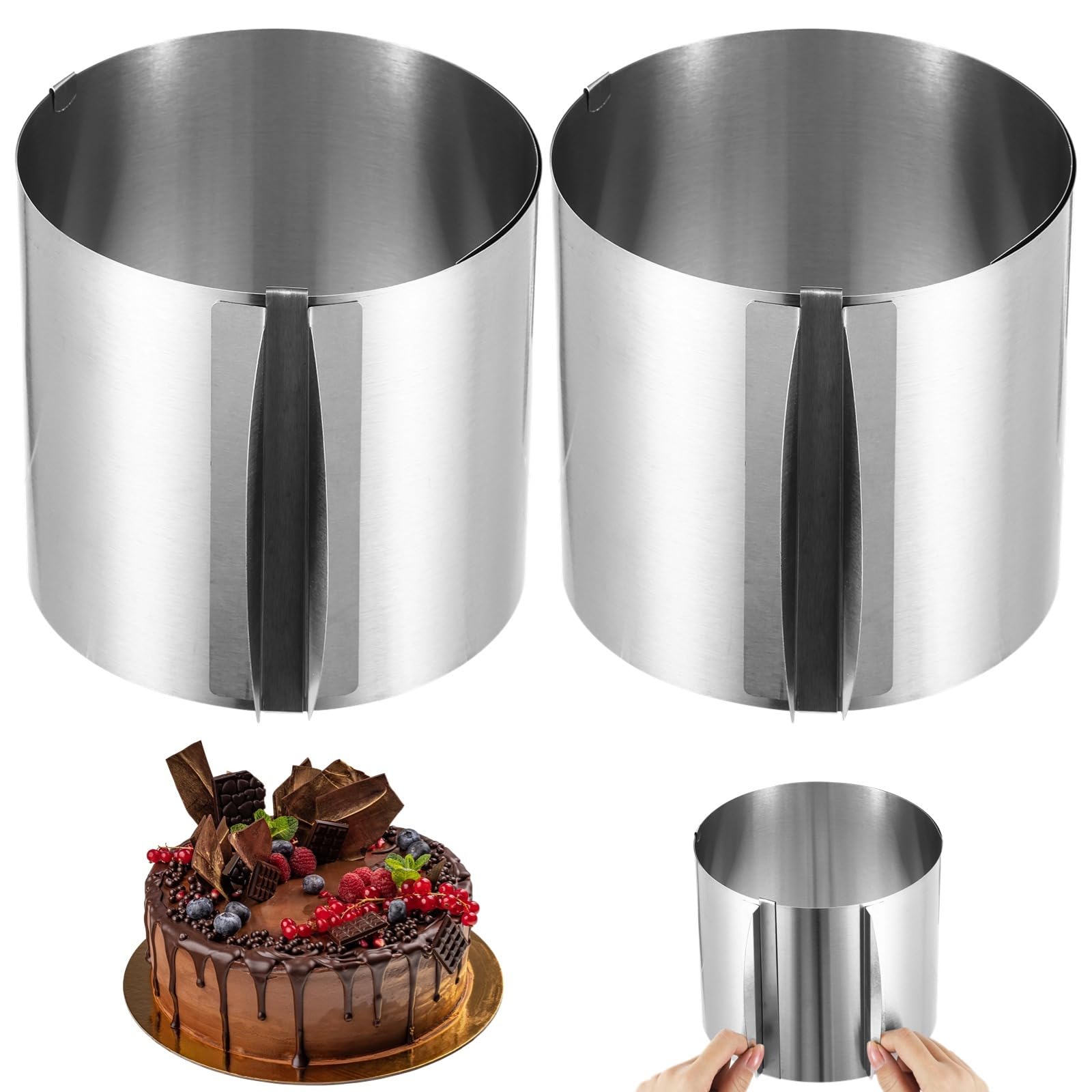 Generisch 2 STK. runde Kuchenringe, verstellbar von 15,2 bis 30,5 cm, mit Skala, aus Edelstahl, Backformen für Torten, Mousse und Desserts, Backzubehör für DIY-Backen