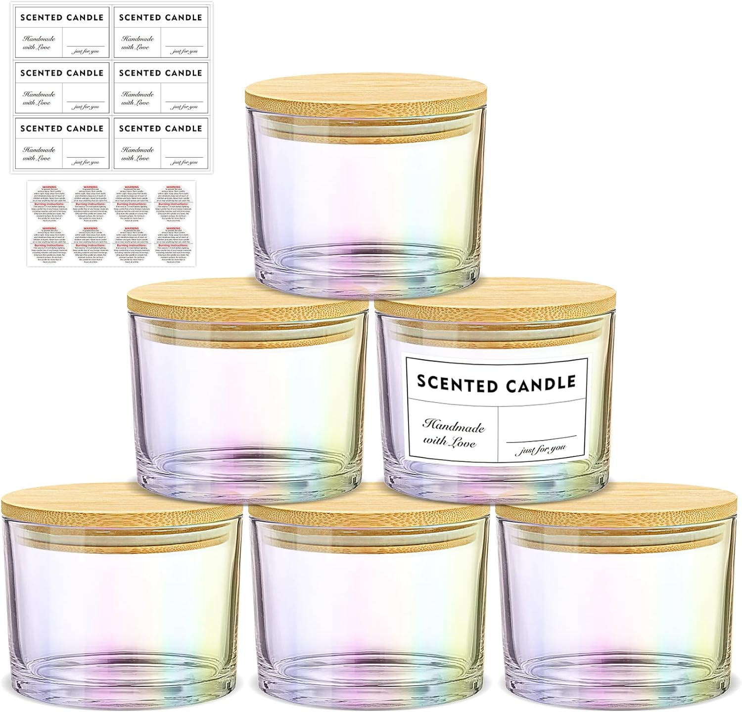 SUPMIND 16oz Empty Candle Jars 6 Pack 3 Wick Iridescent Glass Candle SUPMIND 16oz Empty Candle Jars 6 Pack 3 Wick Iridescent Glass Candle