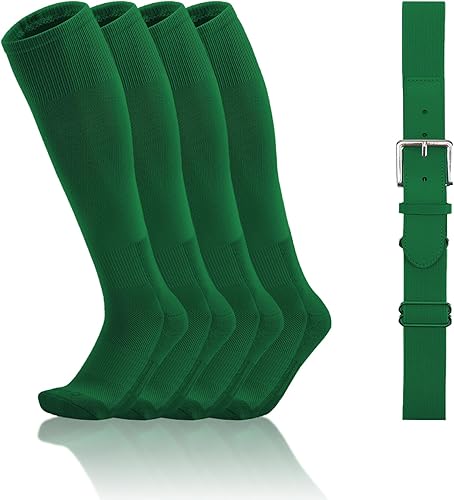 QBK Conjunto combinado de calcetines y cinturón de béisbol para niños y niñas (2 pares de calcetines y 1 cinturón)