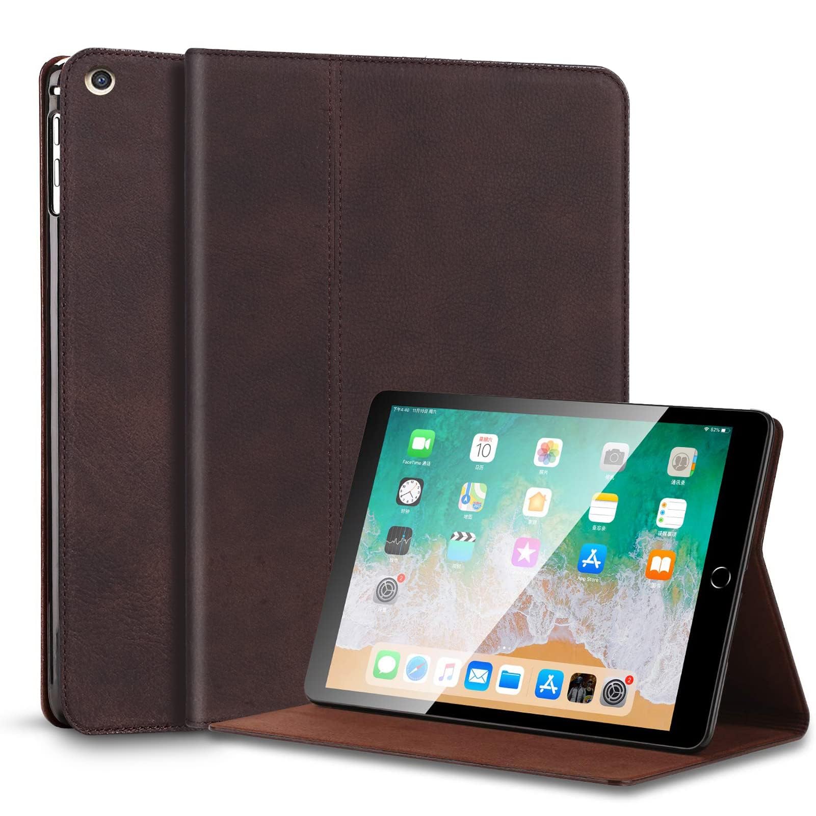 Gexmil Leder Hülle für iPad 10.2 Zoll,9th/8th/7th Gen 2021/2020/2019 | Premium Echtleder Cover/Flip,Auto Schlaf/Aufwachen,Schutzhülle Einstellbarer Ständer,Stoßfest,Mattbraun
