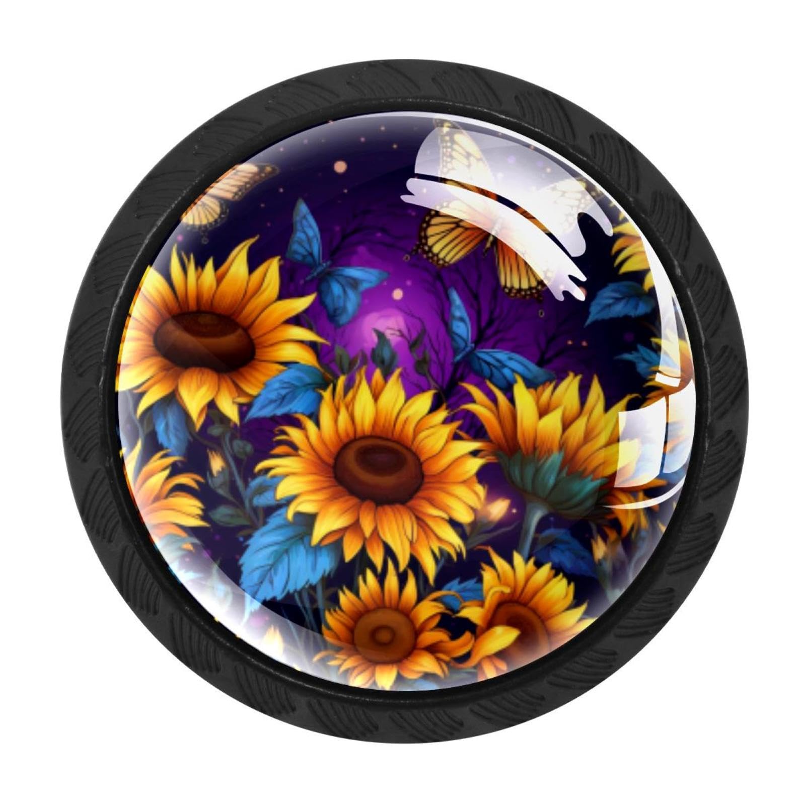 CHENZZZZ 4 Pack Cabinet Handles Black Starry Night Sunflower Butterfly Cabinet Knobs Draw