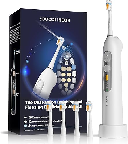 SOOCAS Neos Cepillo de dientes eléctrico con irrigador de agua inalámbrico, 2 en 1 cepillado y hilo dental combinado cepillo de dientes eléctrico
