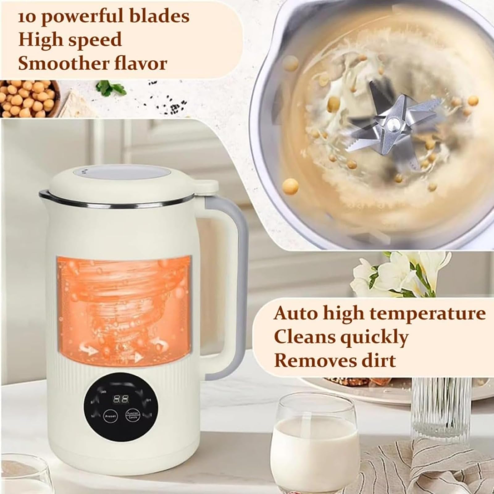 Nussmilch-Maschine 1600 ml 8-in-1 Multifunktions-Automatischer Sojamilchbereiter mit Startverzögerung und Warmhalten