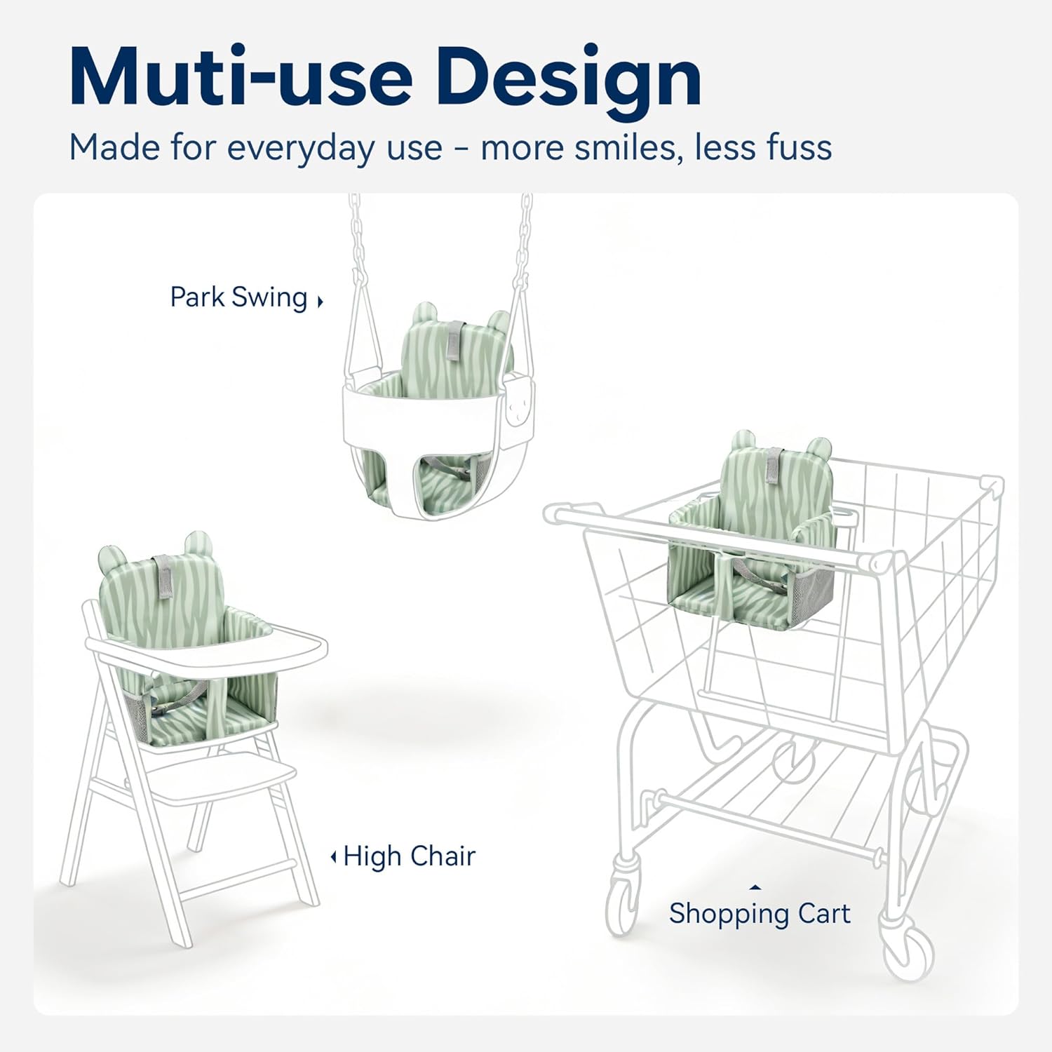 Padded Shopping Cart Cover for Baby, Sofa-Like Comfort Grocery cart Cover, Machine Washable High Chair Cushion, Sage Green,