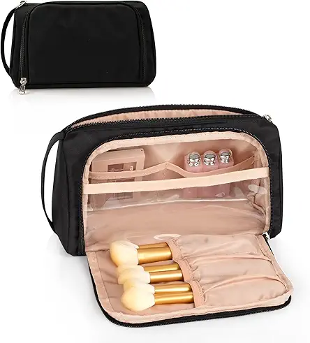 CUBETASTIC Small Black Oxford Cloth Makeup Bag, Travel Cosmetic Organizer for Women & Girls