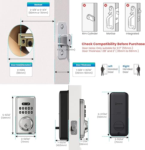 Miniatura 5 de Cerradura de puerta de entrada sin llave, cerrojo electrónico para puerta delantera, cerraduras inteligentes con 6 códigos digitales, bloqueo