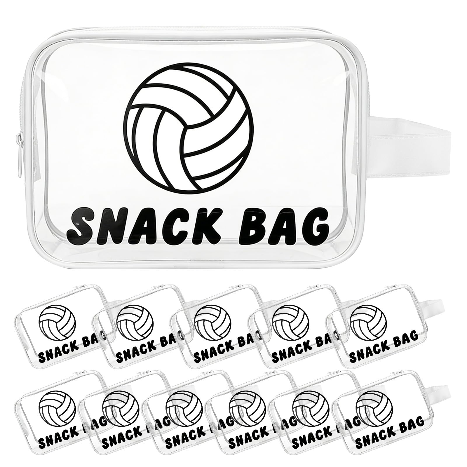 Goroovr 12 Pcs volleyball Snack Bags with Handles Zipper Reusable Sealed Stand-Up Goody Bags Clear PVC Waterproof volleyball party favors for Team Practice/Game Day, Gifts for volleyball Lovers, Players
