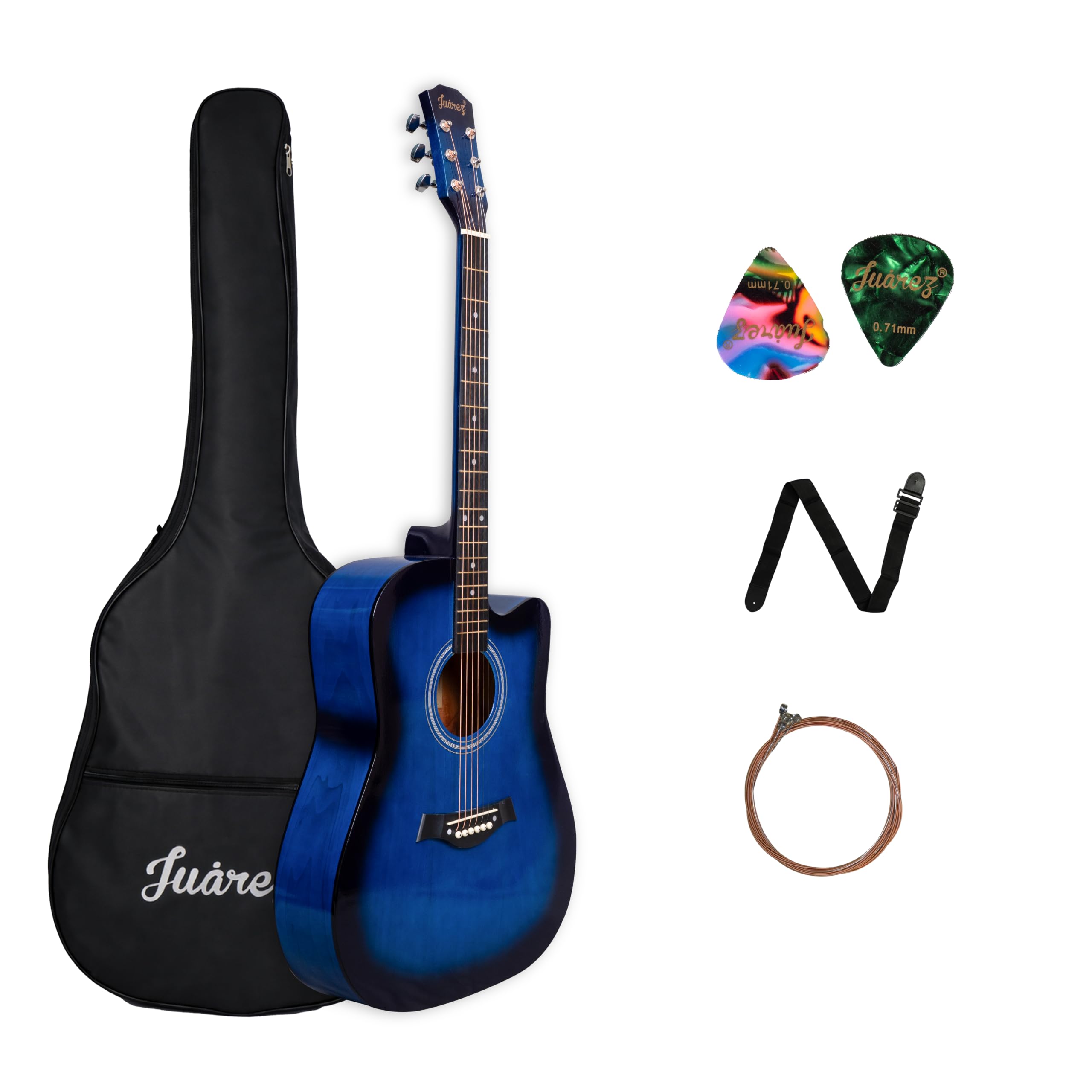 JUAREZ JRZ41CLN-TBS-KIT 41" Cutaway Acoustic Guitar Kit Blue Burst | Linden Body | Catalpa Neck | ABS Fingerboard & Bridge | Gloss Finish | Bag, Strap, Strings & Picks | Beginner-image-9