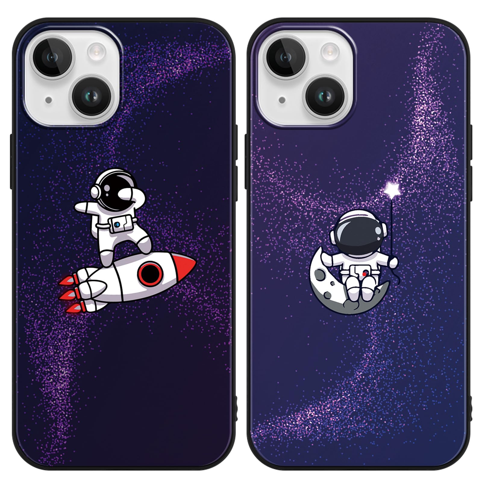 2 Pack Astronaut Phone Case for iPhone 15 6.1,Cute Cartoon Fashion Design Kawaii Fun Pattern Cover for Kids Boys Girls Teens,Soft Bumper Protective Cases for iPhone 15 Black