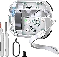 Vista 1 de WENEW Case for AirPods Pro & Pro 2 Case Cover Secure Lock Automatic Snap Switch Clip Cleaner Kit Lanyard Women Stylish Leaf Full Body Hard Shell