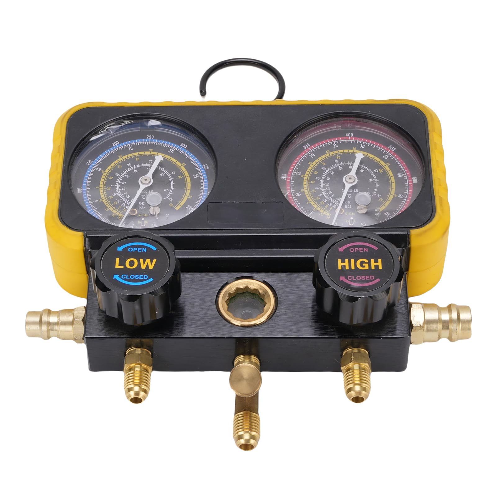 aqxreight Juego de Manómetros para AC Automotriz Compatible con R410A R32 R134A R22 Incluye 3 Mangueras Adaptadores y Herramientas de Carga Ideal para Profesionales y Talleres