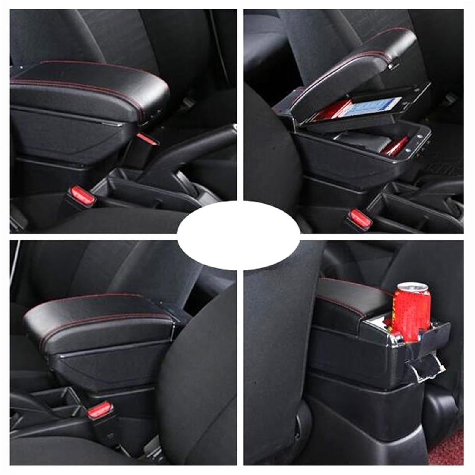 Organisateur console centrale pour voiture Accoudoir de voiture double couche, boîte rangement, décoration, style, pour Nissan Terrano III 2014 2015 2016 2017 2018(Black thread)