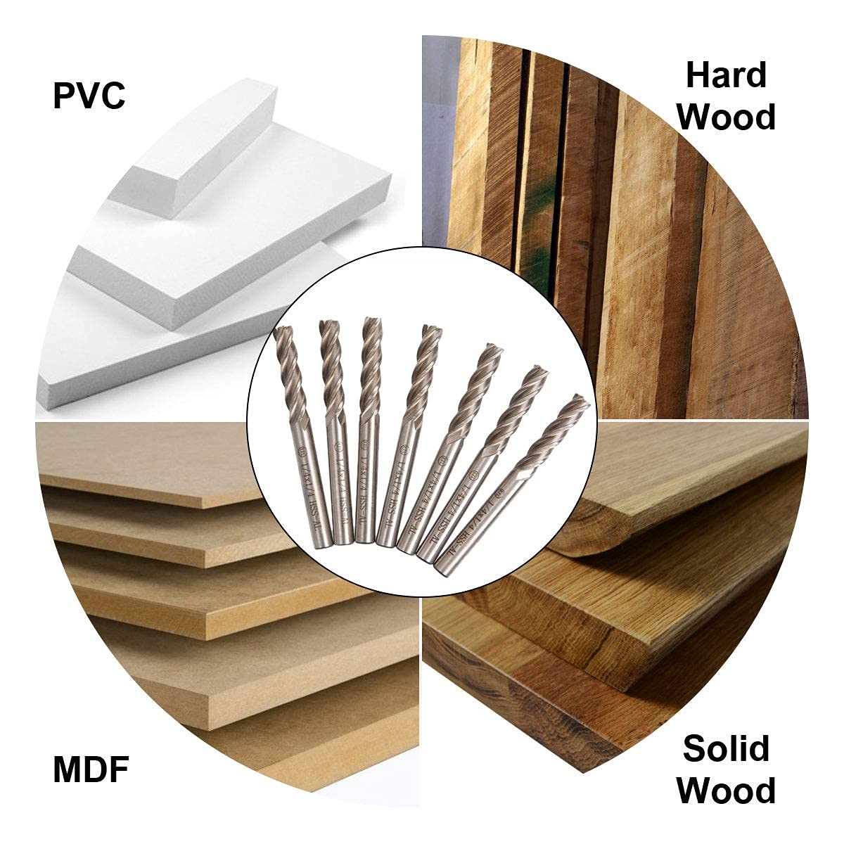 8 Set 1/4 inch End Mill Bits 4 Flute Straight Milling Cutter HSS-AL CNC Square Nose End Mill Bits Straight Shank Drill Bits for Wood, Steel, Titanium(6.35mm,4T): Industrial & Scientific