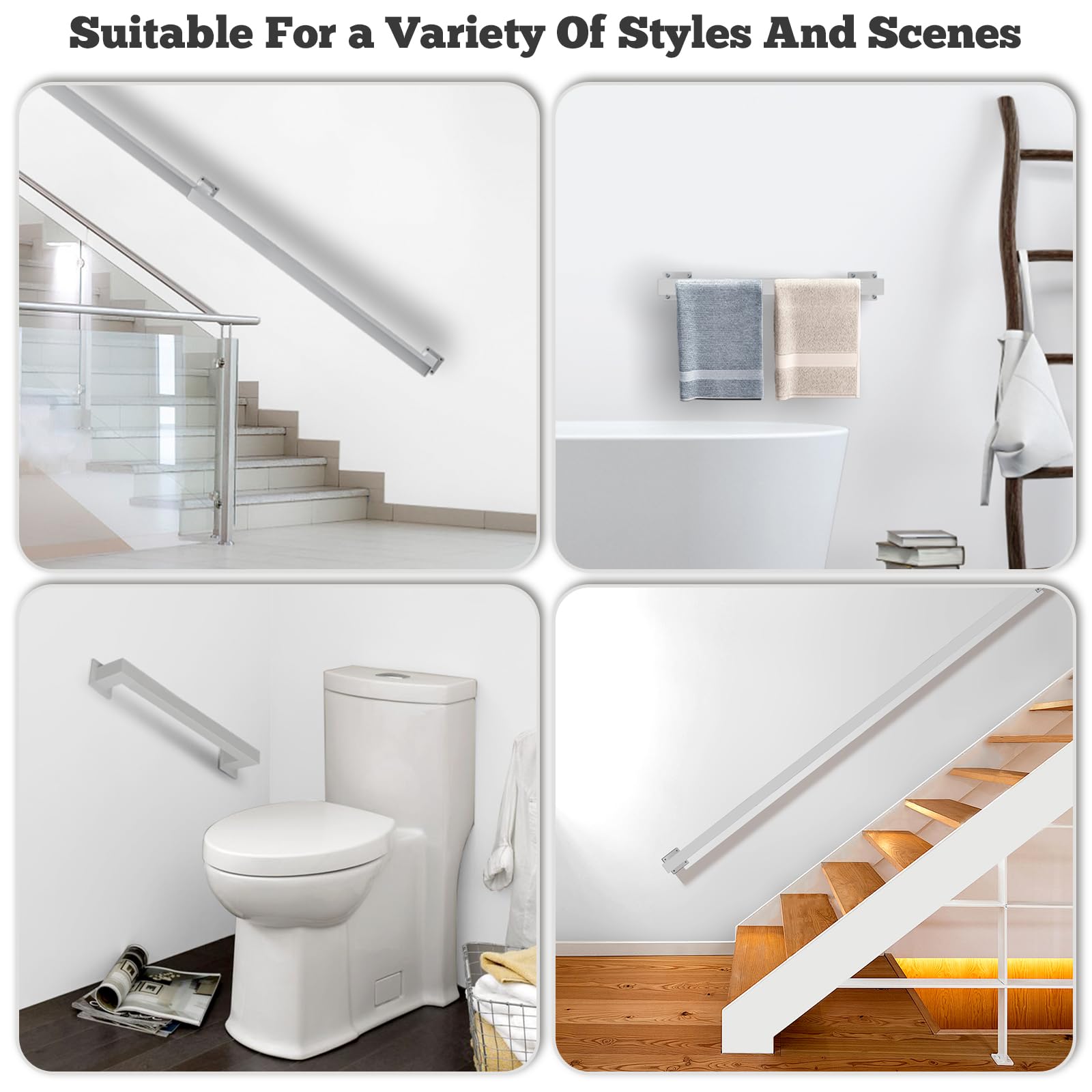 Pasamanos para escaleras, para interiores, 90 cm, plata, pasamanos para escaleras, exterior/interior, acero inoxidable, para terrazas (plata, 90 cm)