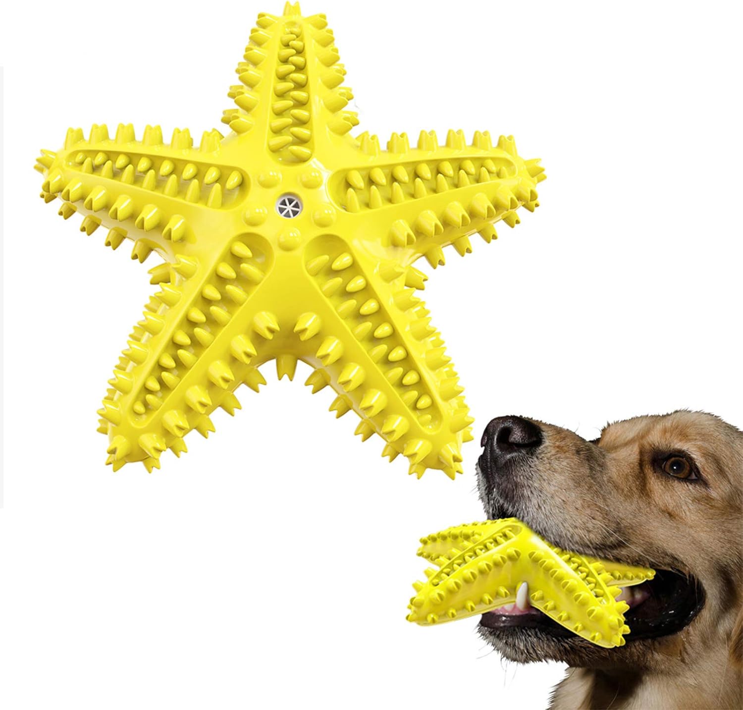 Squeaky Dog Toys - Starfish Natural Teeth Cleaning Toy for Small & Medium Dogs - Yellow Starfish Yellow