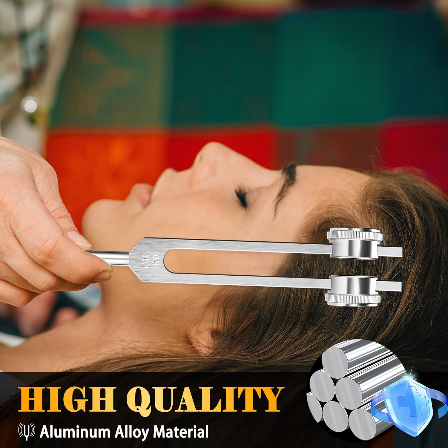 OM 136.1hz Weighted Tuning Fork with Reflex Hammer for Healing Chakra Set,Healing/Sound Therapy, Aluminum Alloy Sensory Tuning Fork Activator for Healing, Therapy Non Magnetic