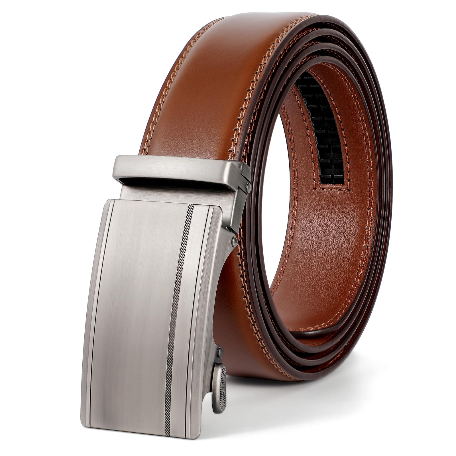 SANSTHS Men's Belts Leather Ratchet Dress Belts for Men with Adjustable Slide Buckle in Gift Box