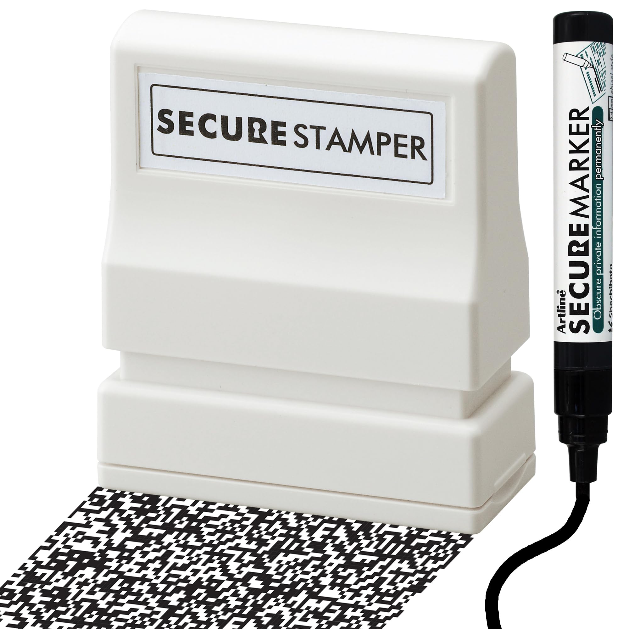 Xstamper Secure Stamper (Impression Size: 13x14mm) & Artline Permanent Marker, Redact Private Confidential Information with Address Blocker Stamp and Secure Pen - Genuine Xstamper Self Inking Stamps