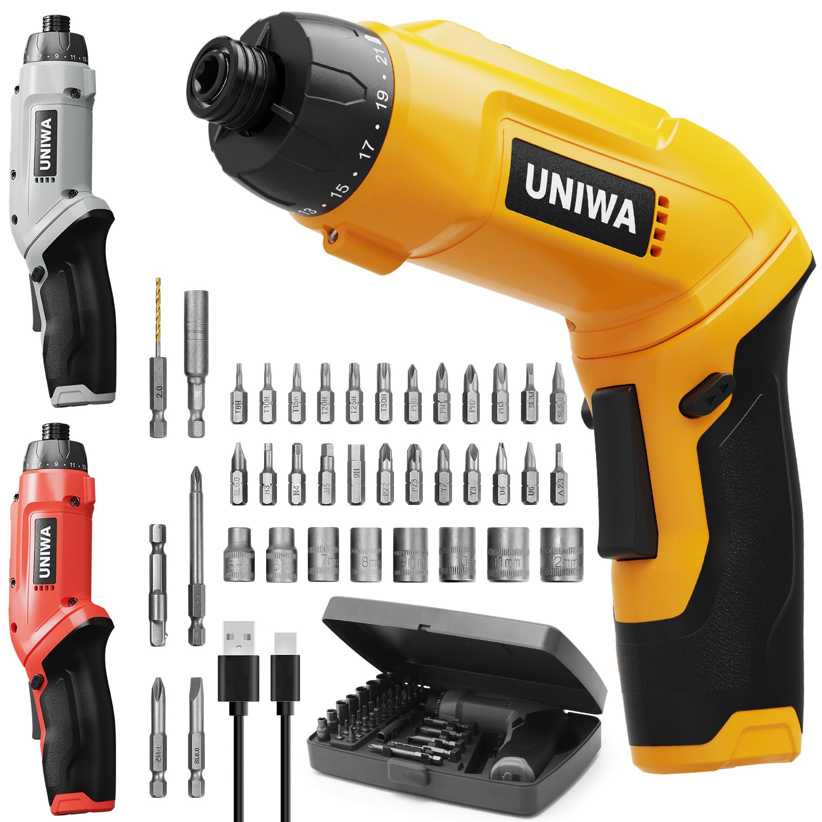 UNIWA Cordless Electric Screwdriver Rechargeable - 650 RPM Power Screwdriver Set Cordless Drill Small Drill Hand Drill Set