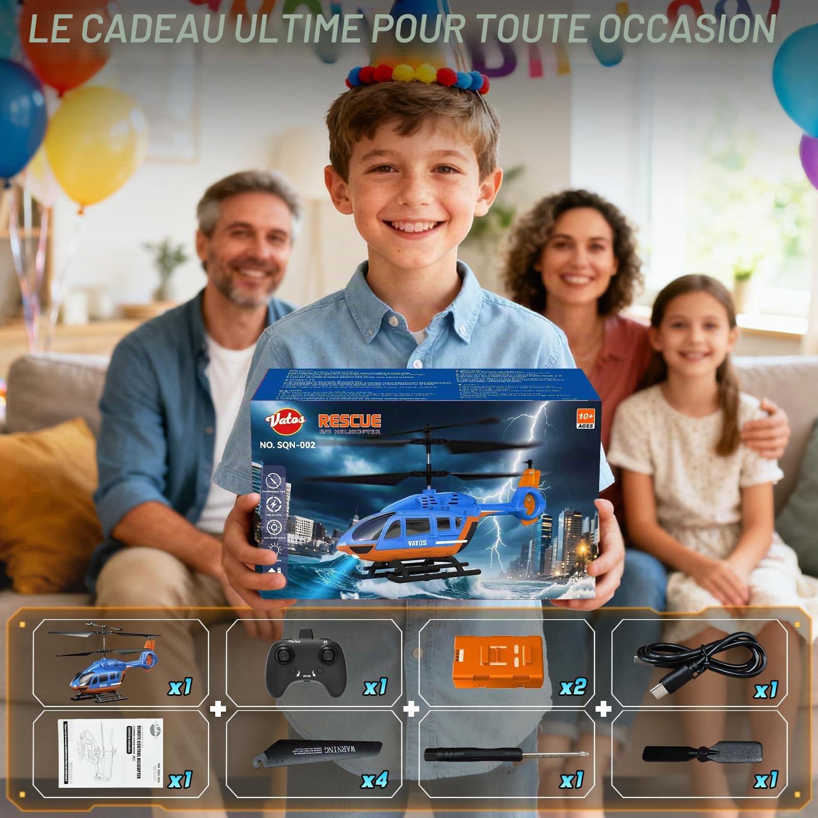 VATOS Hélicoptère RC 2.4G avec LED pour Enfants Débutants, Maintien d'Altitude, Démarrage à Une Touche, Cadeau Garçons 10+ Ans