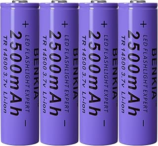 14500 Rechargeable Battery 2500mAh Large Capacity Button Top 3.7Volt Li-ion Batteries for Headlamp Flashlight (4 Pack)
