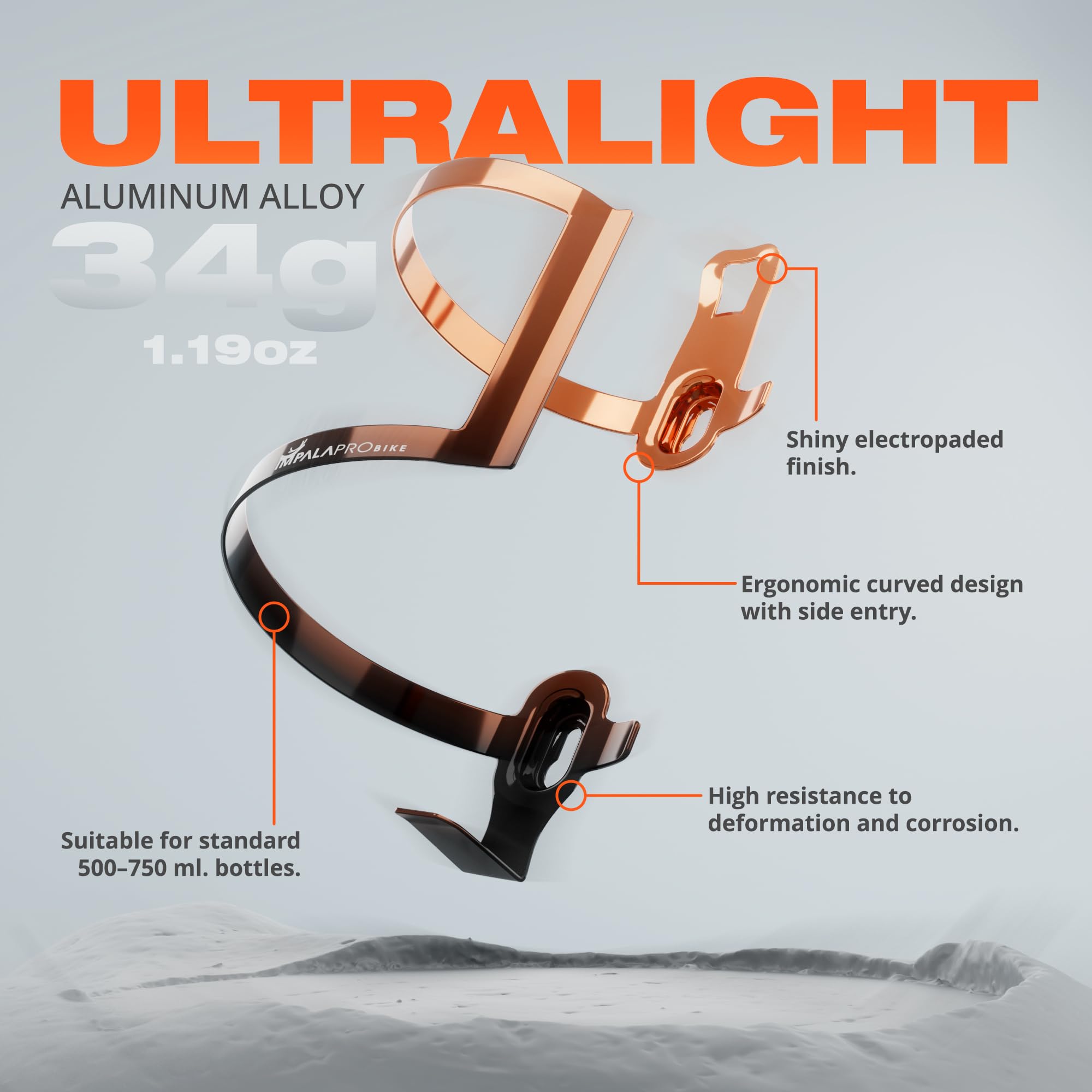 IMPALAPRO Aluminum Side Entry Bottle Cage Lightweight 34g – Secure Grip Anti-Scratch Design – Bike Water Bottle Holder Side Load with Electroplated Gradient Finish – Universal fit 72-76mm (orange 2pc)