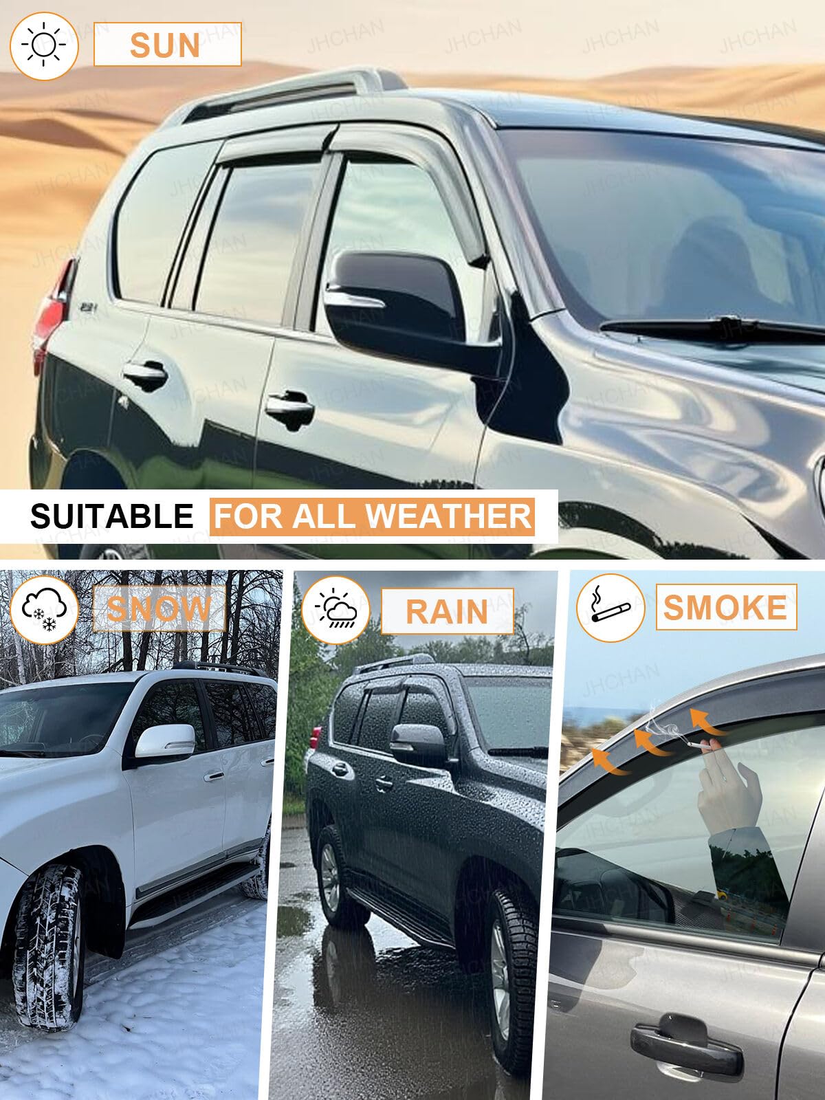 Déflecteurs d'air | Compatible avec : Toyota Land Cruiser Prado J250 (2024-2026) Accessoires MK5 4 pièces | Protection contre le vent, la pluie et le soleil, installation facile, teintées