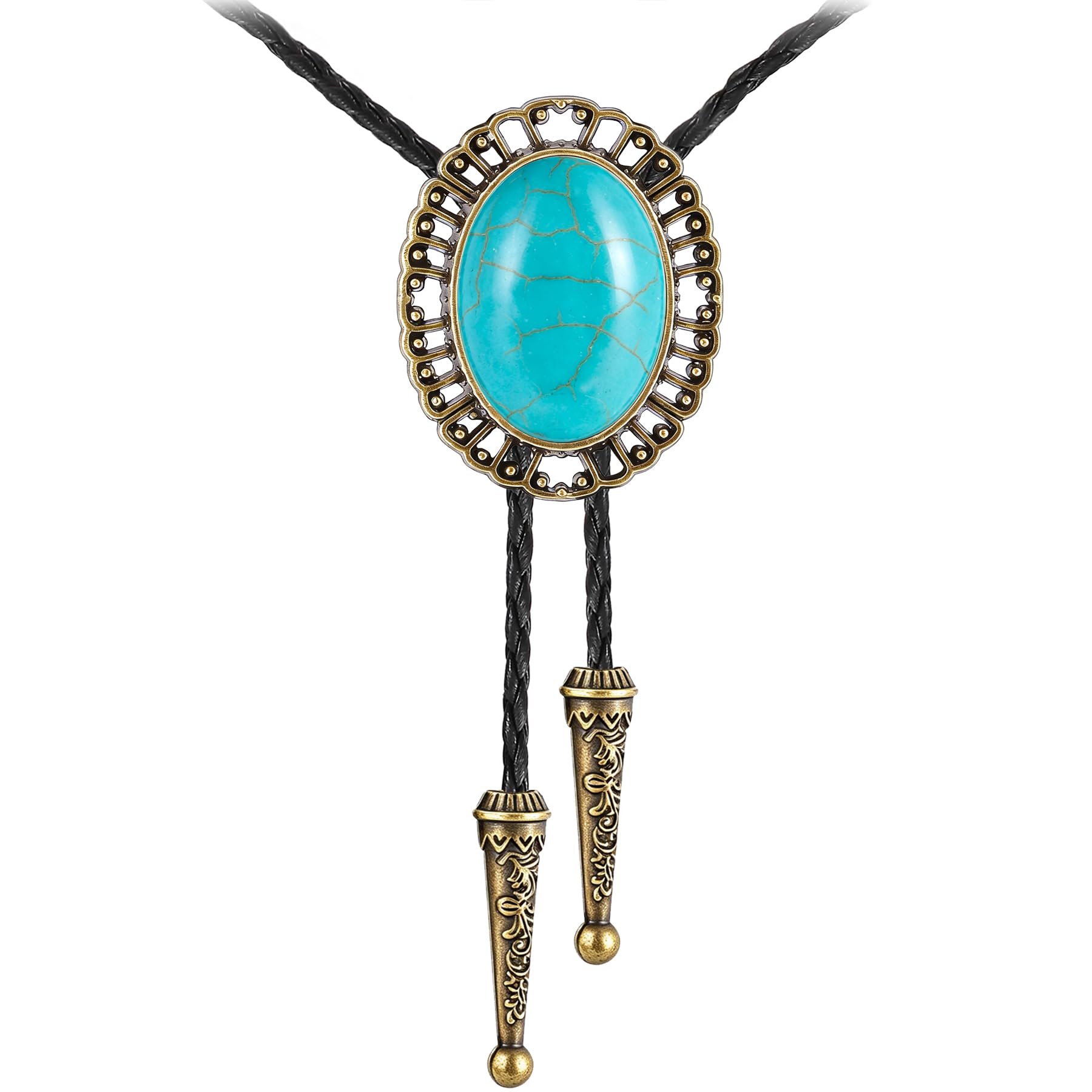 GelConnie Native American Bolo Tie Rodeo Cowboy Leather Necktie Western Necklace Costume Accessories for Men,Women