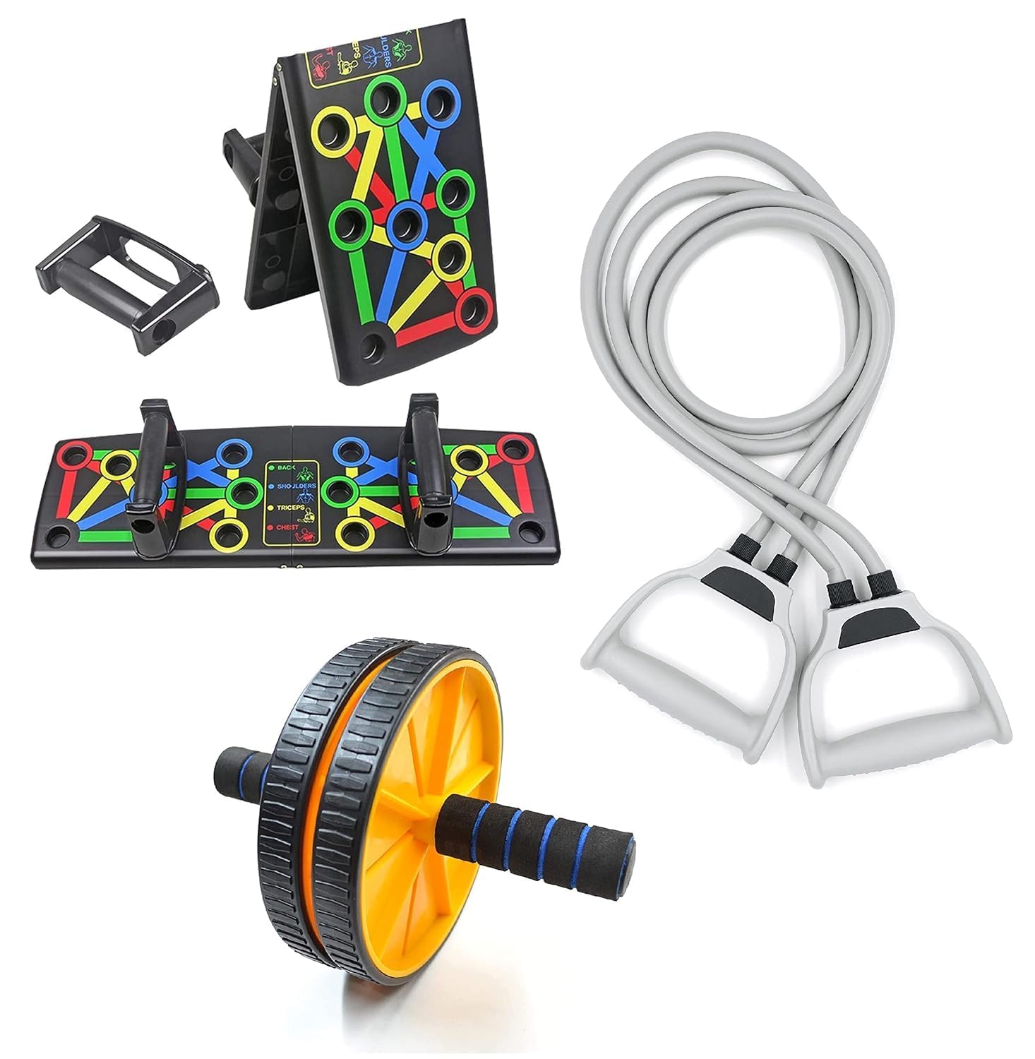 Push Up Rack Board Wheel Abs Roller with Knee Mat, Double Resistance Tube Band, Home Gym Equipment Set for Men Women-image-49
