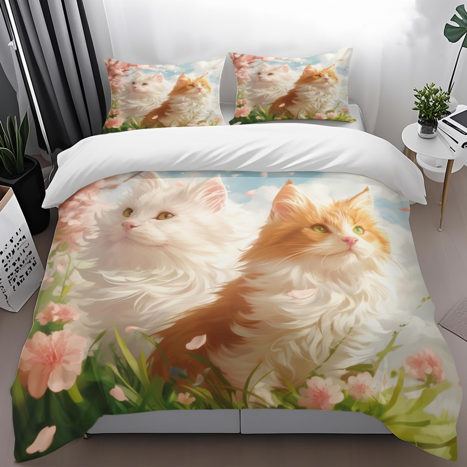 Housse de Couette 140x200 Chat avec fermeture éclair solide pour couette qui ne glisse plus