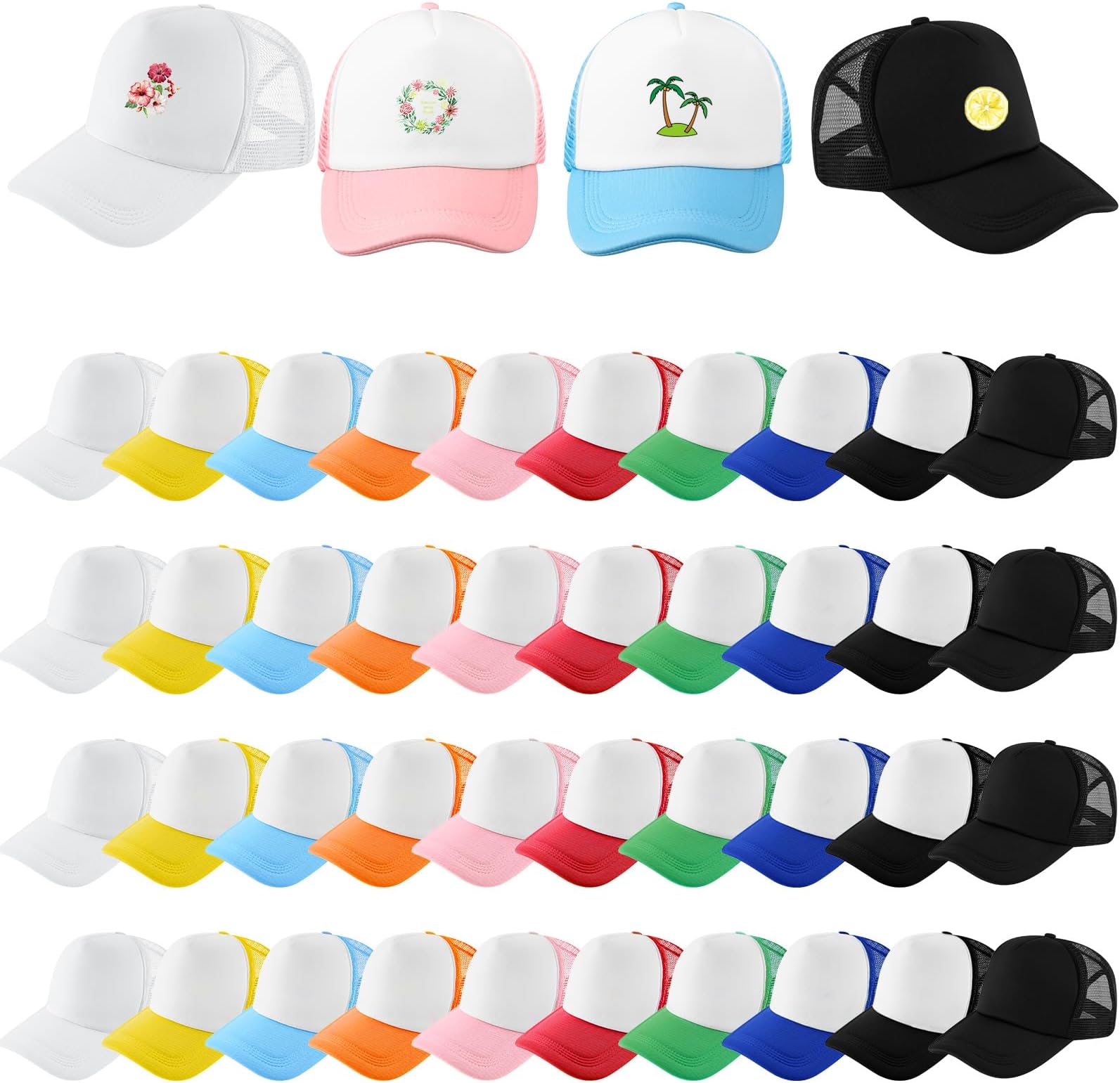 40 Pack Sublimation Blank Trucker Hat Bulk Wholesale Mesh Baseball Cap for Women Men DIY Hat Bar Party