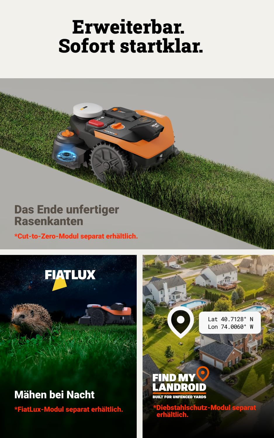 WORX Landroid Vision Cloud WR303E 2WD Mähroboter ohne Begrenzungskabel | Für Mähfläche bis zu 300 m², KI-Hinderniserkennung, VSLAM+ RTK Cloud Navigation, Auto-Mapping, App-Steuerung