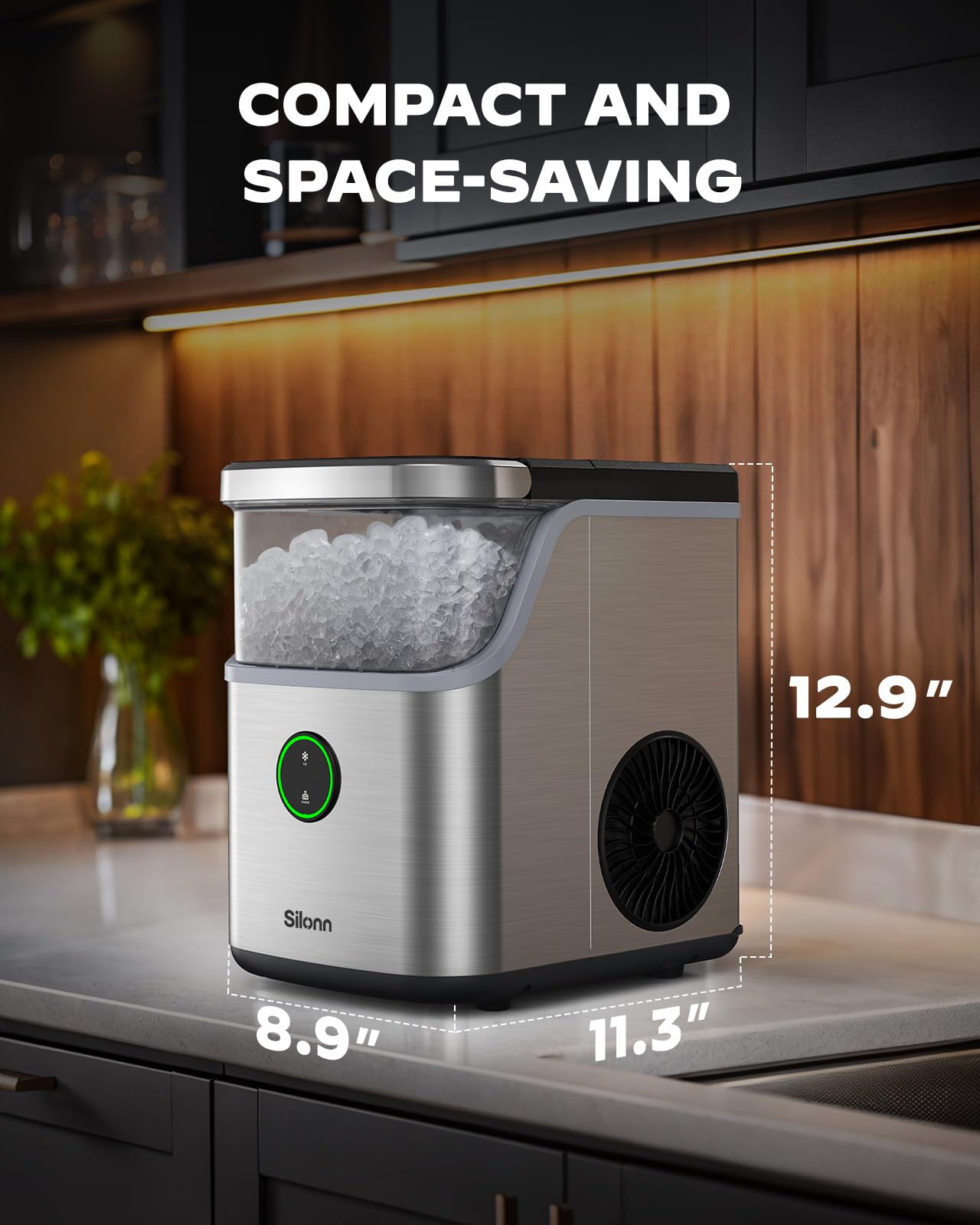 Silonn Nugget Ice Maker Countertop, Ice Basket with Handle, Quiet Operation & Self Cleaning Ice Machine, Chewable Ice, 33 lbs/24H, Portable Pellet Ice Maker with Scoop for Home, Kitchen and Office view 6