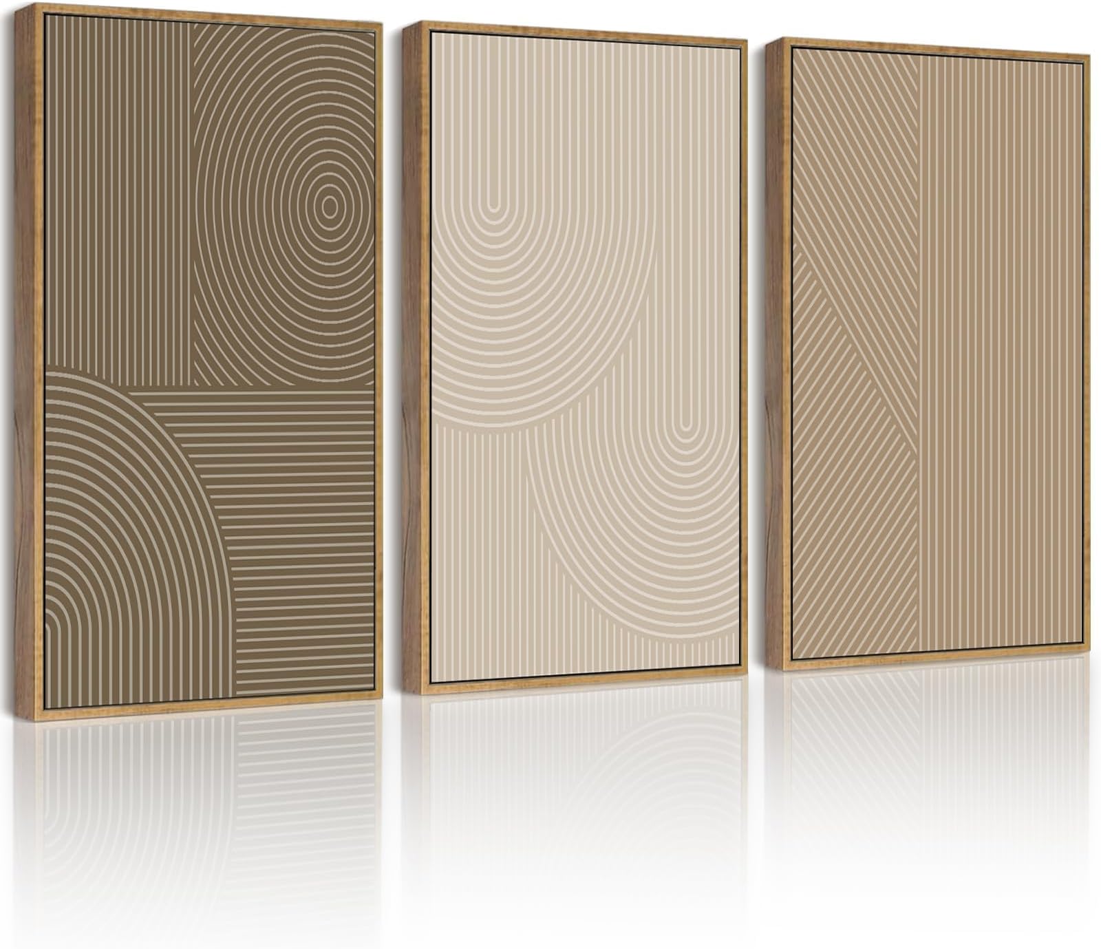 PHOPAGO 16x24in Large Minimalist Abstract Framed Wall Art Modern Boho Neutral Line Wall Decor Geometric Artwork Bedroom Living Room Natural Framed