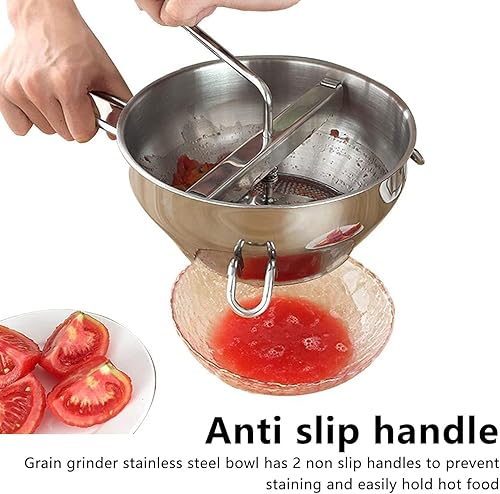 Miniatura 6 de Molinillo de alimentos con 3 discos de molienda, tazón y mango de fresado, molinillo de comida de acero inoxidable seguro, molinillo de alimentos
