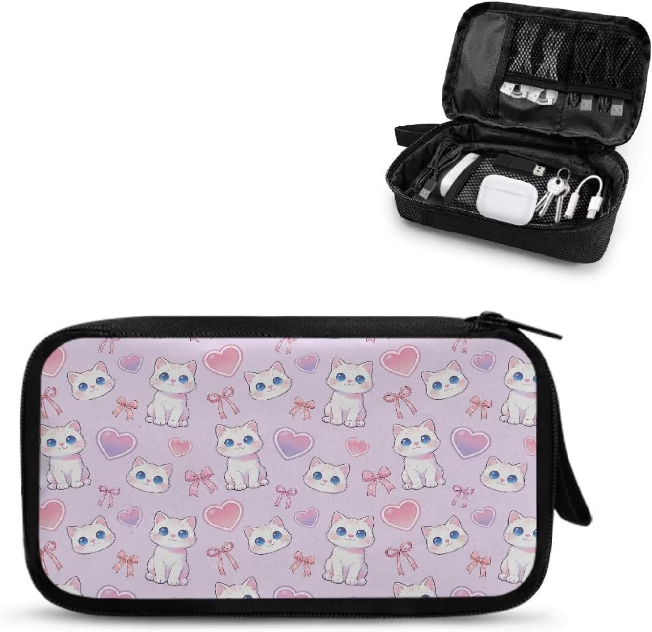 Cat Portable Electronics Case Large Cable Organizer Bag for Phone Power Bank SD Card Travel Commutes