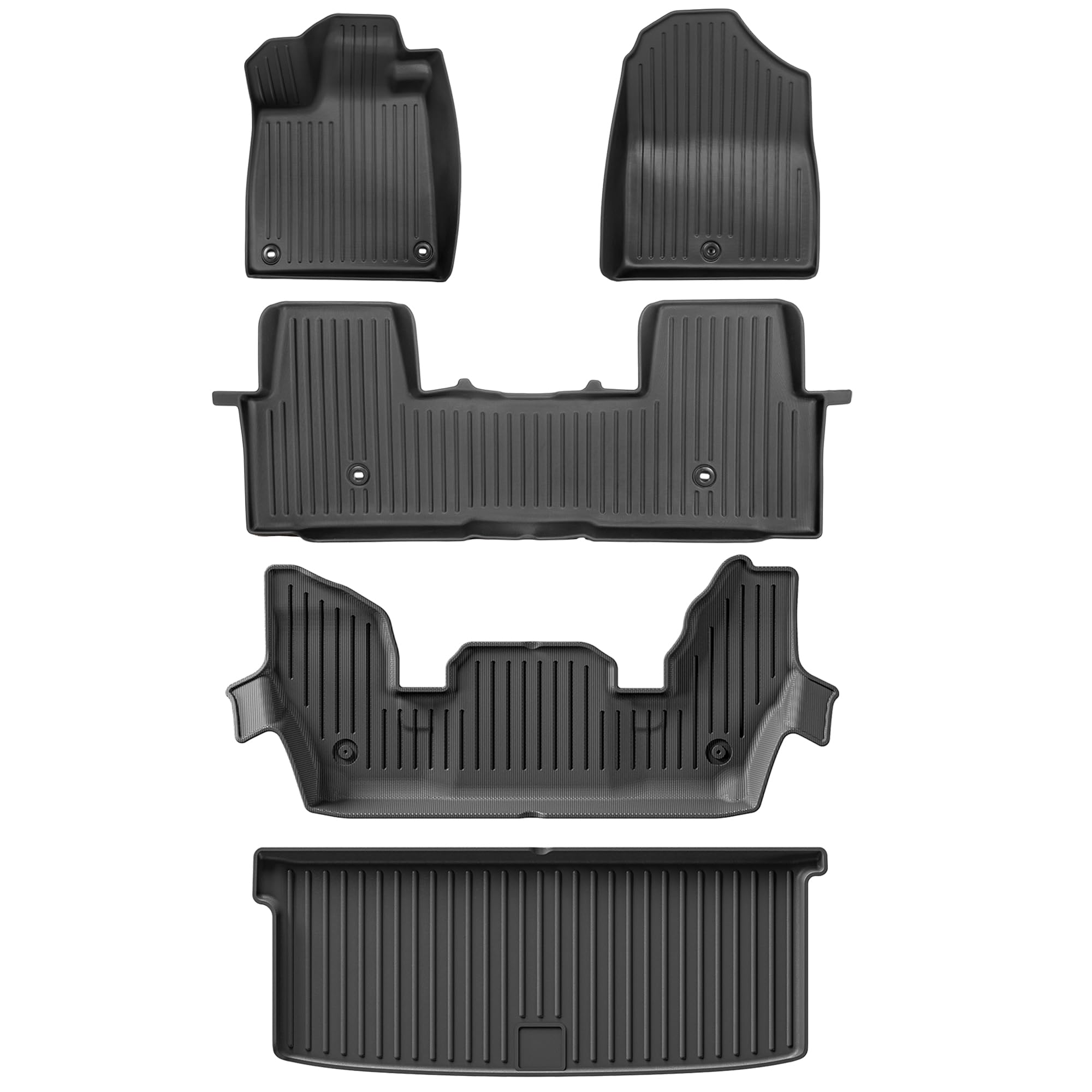 Weize Floor Mats & Cargo Liners for Honda Pilot 2023-2025, All Weather TPE Waterproof Anti-Slip 1st and 2nd Row and 3rd Row Trunk Mat Full Set Car Mats Accessories, Set of 5 Mats