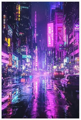 Miniatura 1 de XAHOR Cyberpunk Cityscape Wall Art  Retro Futuristic Neon Night Print  Vibrant Sci-Fi Urban Canvas Decor Canvas Wall Art Print Poster For Home