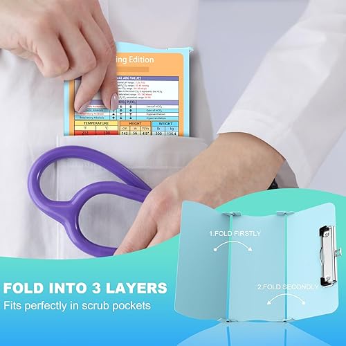 Miniatura 2 de Portapapeles de enfermería triple plegable, 3 capas de aluminio para enfermeras con edición de enfermería, hojas de trucos, tamaño de bolsillo