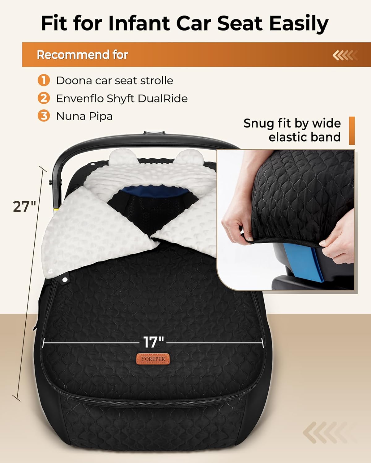 YOREPEK Winter Carseat Cover for Baby, Infant Car Seat Cover with Removable Fleece & Mesh Top, Warm Cozy Waterproof Carseat Canopy for Doona/Nuna/Evenflo, Winter Baby Essentials for Newborn Boy Girl - Image 3