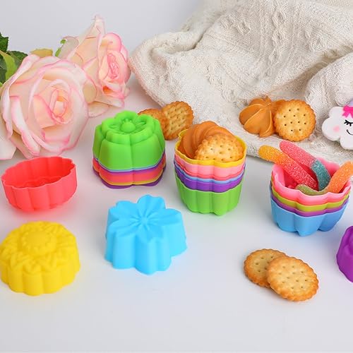Miniatura 5 de 42 tazas de silicona reutilizables para hornear, 7 estilos de moldes de silicona en forma de flor, antiadherentes, mini fundas para magdalenas y