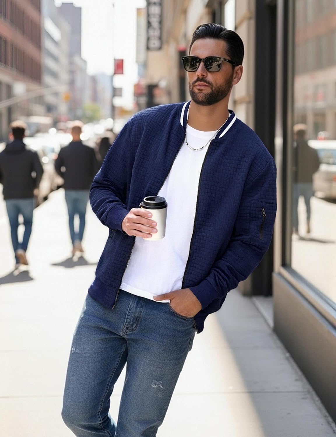 Blokehoway Men's Lightweight Jackets Casual Light Jackets for Men Waffle Bomber Jacket Varsity Coat with Zipper - Image 7