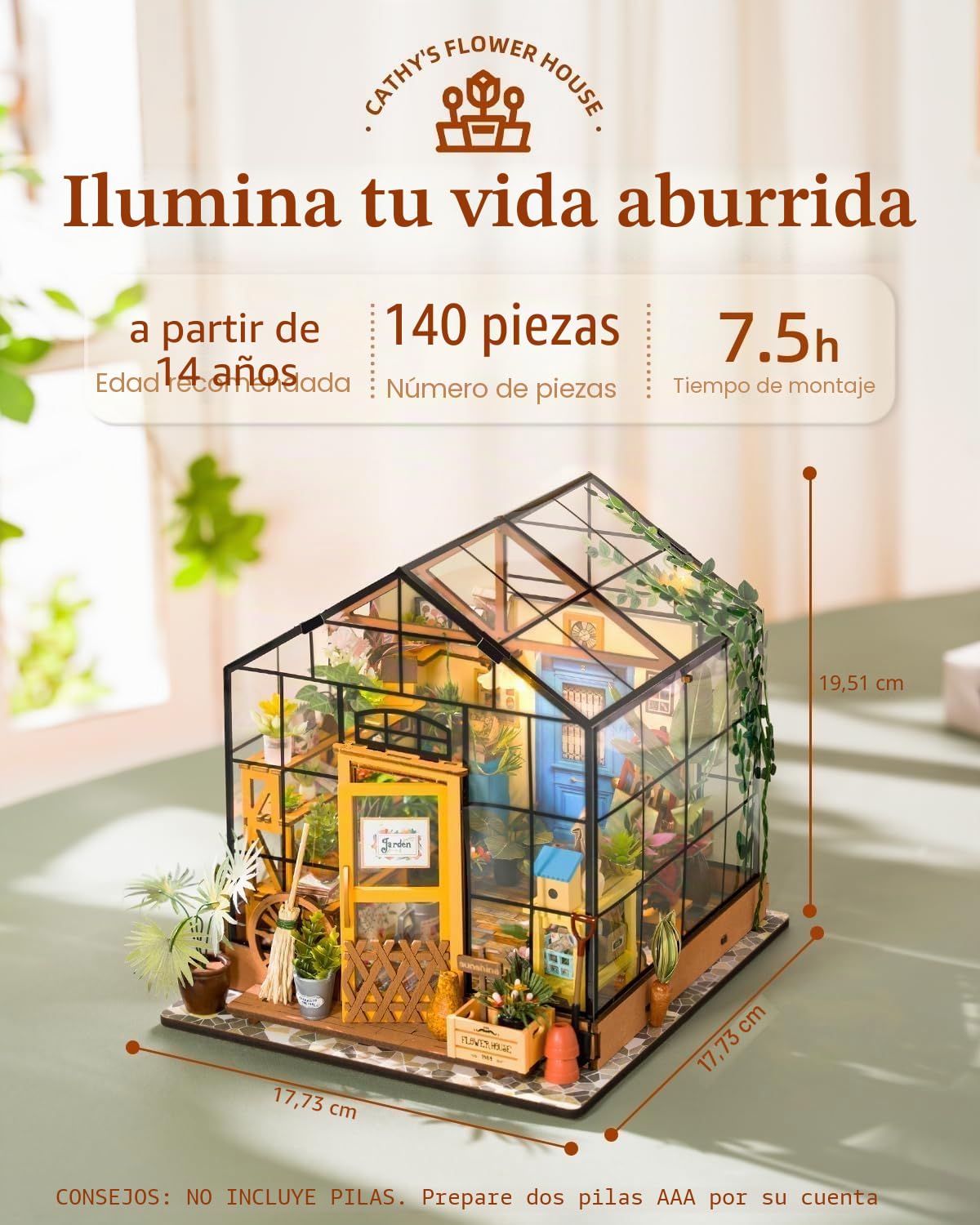 ROWOOD Casa De Muñecas En Miniatura Invernadero con Luz | DIY Miniature House Maquetas para Montar Manualidades De Madera | Regalos De para Adultos, Mujeres, Niñas (Cathy's Flower House)