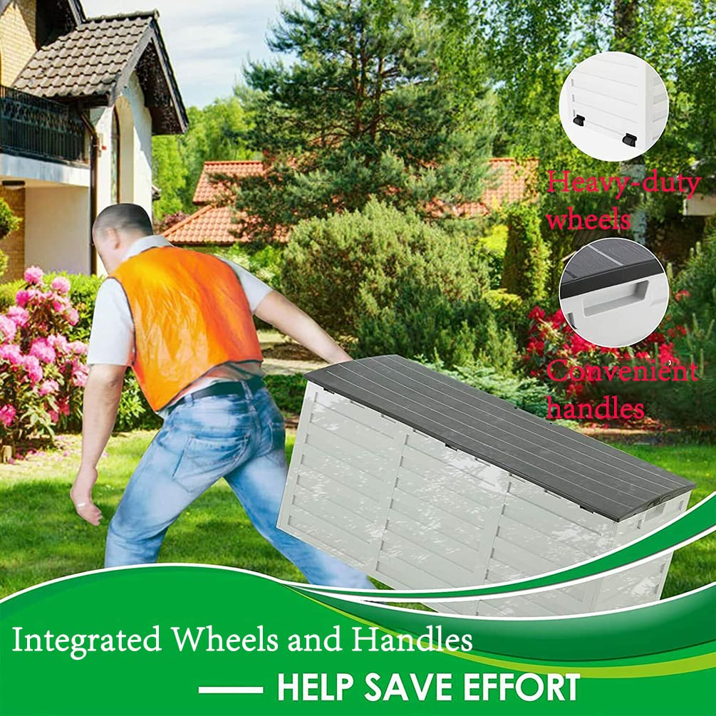 Lar - Scatola da giardino impermeabile, chiudibile, per attrezzi da giardino, spaziosa (bianco, 112,6 x 48,8 x 53,2 cm)
