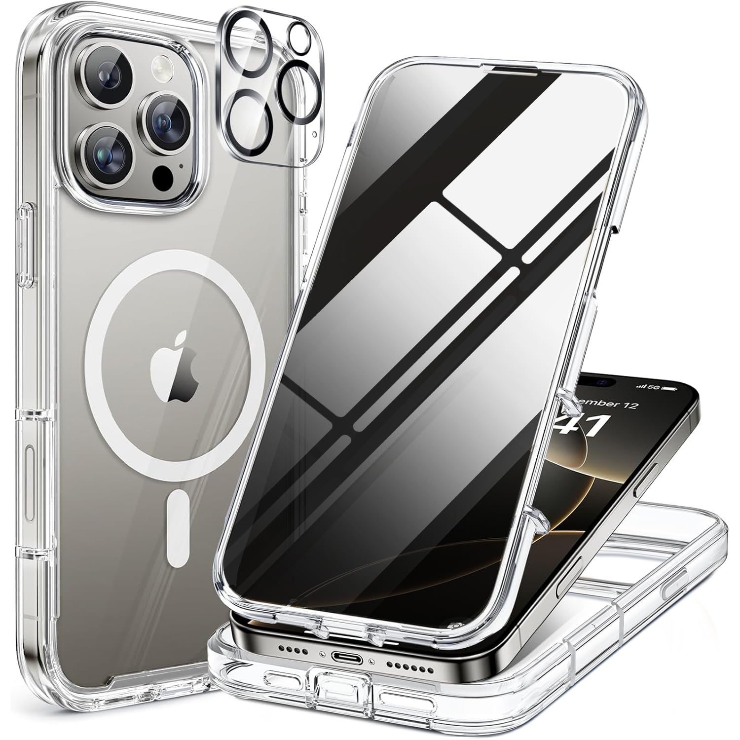 Miracase Privacy for iPhone 16 Pro Max Case, 25° Anti-Spy, Clear