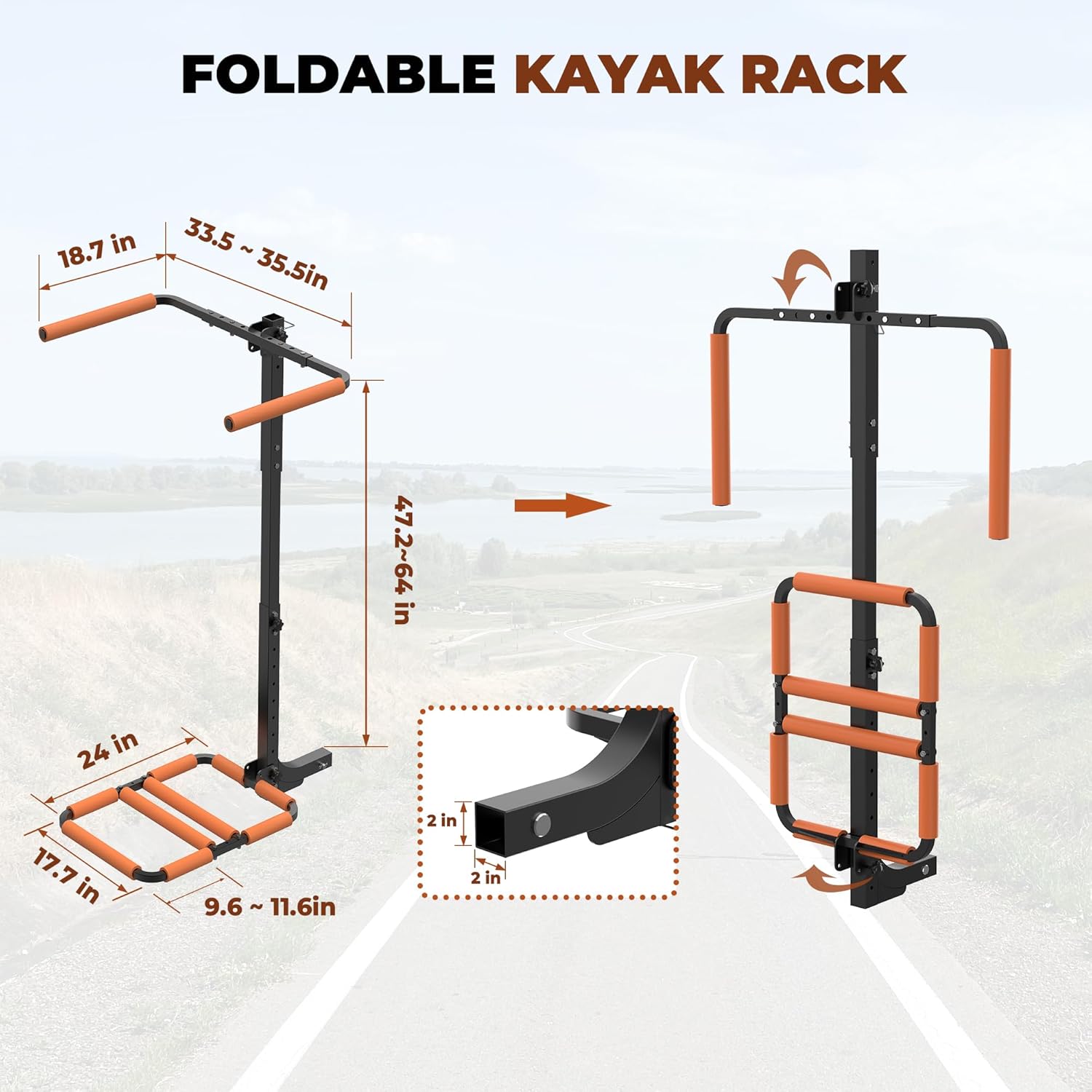 300LBS RV Kayak Rack for 2 Kayaks up to 12FT – Heavy Duty Vertical Hitch Mount Carrier with Reinforced Anti-Bend Base, Adjustable Height, Anti-Loosening Screws – Fits 2” Receiver for RV, Truck, SUV