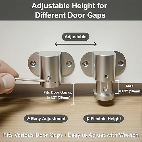 Miniatura 9 de 1 paquete de tope magnético para puerta, tope de puerta ajustable, soporte de puerta de montaje en piso, adhesivo 3M sin taladrar (negro)